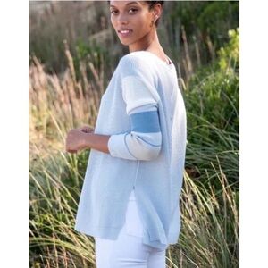 Mersea Camden Striped Beach Crewneck Sweater Blue Buttons one size